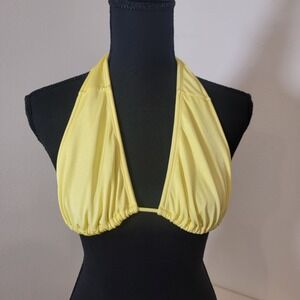 Meshki Yellow Halter Top Tie Back‎ Crop Top Sexy Summer Beach Party Size Small
